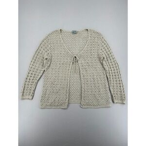 Penmans Plus Womens Beige Crochet Knit Tie Front Cardigan Sweater Boho XL
